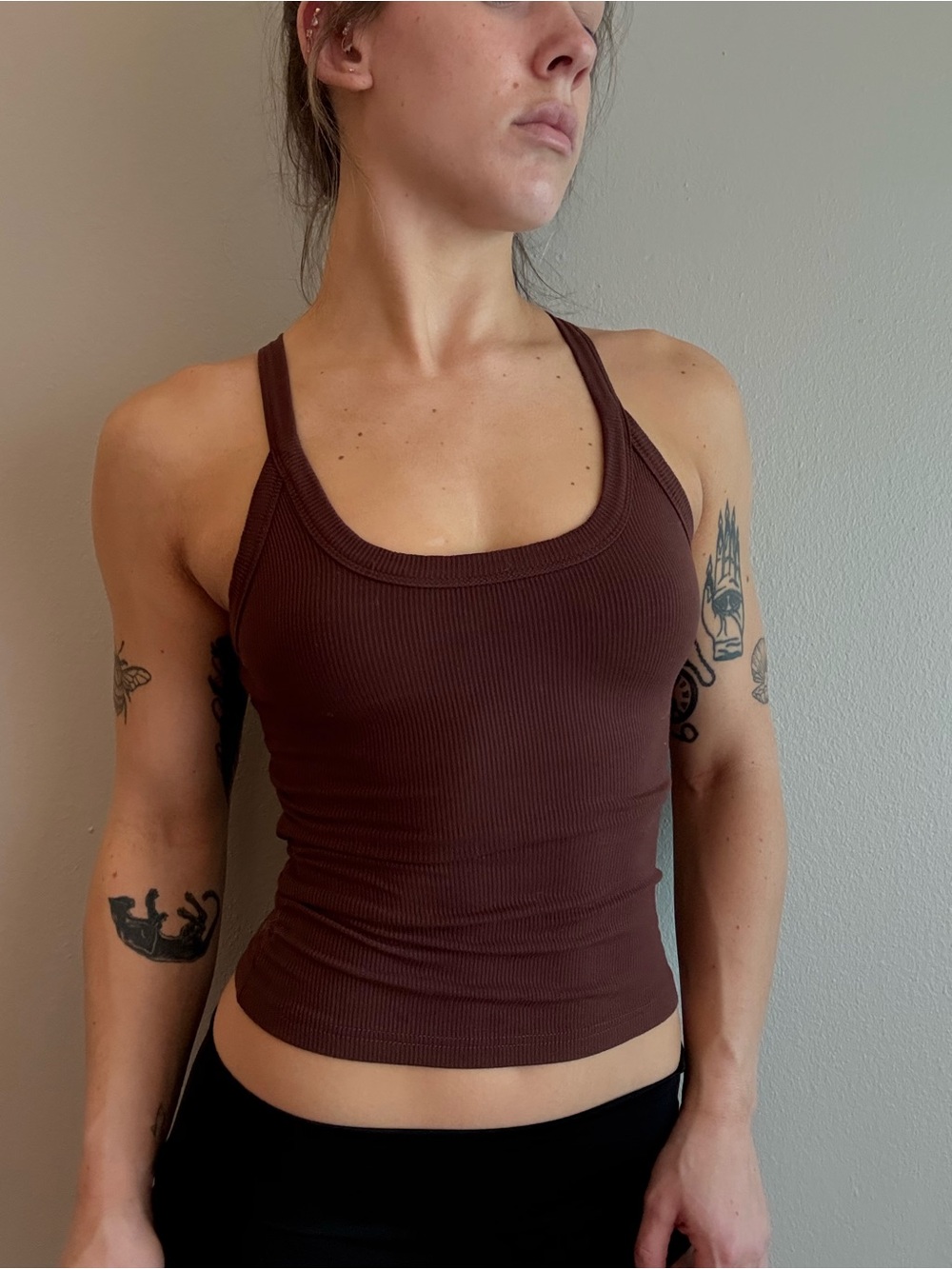 Ribbed Scoop Neck Tank Top - Chocolate Brown